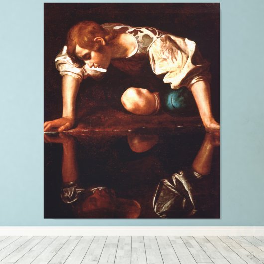 Narcissus van Caravaggio (1599) Canvas Afdruk (Insitu (Houten vloer))