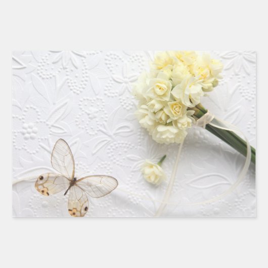 Narcissus vlinderdeklappapier set van 3 inpakpapier vel (Voorkant 3)