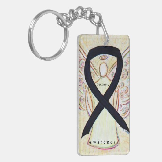 Narcolepsy Angel Black Awareness Ribbon Sleutelhan Sleutelhanger (Voorkant Links)