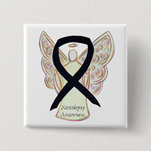Narcolepsy Awareness Angel Black Ribbon Art Pin Vierkante Button 5,1 Cm
