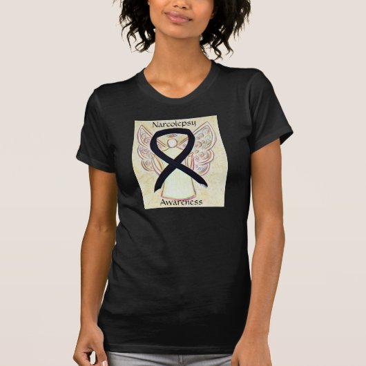 Narcolepsy Black Awareness Ribbon Angel Shirt (Voorkant)