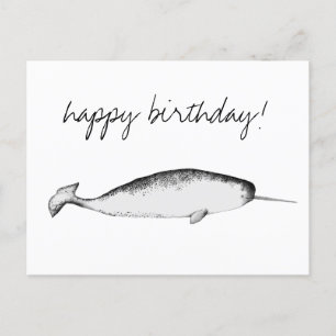 Narhwal Unicorn Illustration Whale Lover Birthday Briefkaart