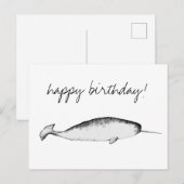 Narhwal Unicorn Illustration Whale Lover Birthday Briefkaart (Voorkant / Achterkant)
