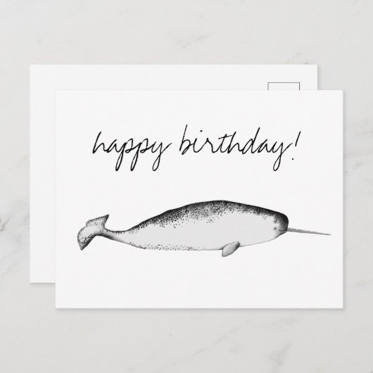 Narhwal Unicorn Illustration Whale Lover Birthday Briefkaart (Voorkant / Achterkant)