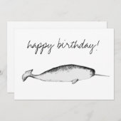 Narhwal Unicorn Illustration Whale Lover Birthday Kaart (Voorkant / Achterkant)