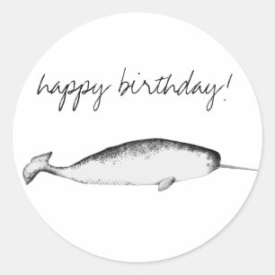 Narhwal Unicorn Illustration Whale Lover Birthday Ronde Sticker