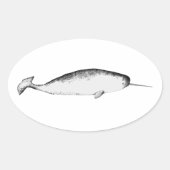Narhwal Unicorn Zee Illustratie Whale Lover Ovale Sticker (Voorkant)