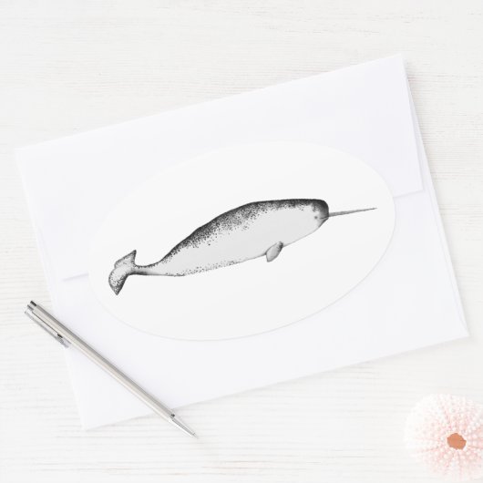 Narhwal Unicorn Zee Illustratie Whale Lover Ovale Sticker (Envelop)