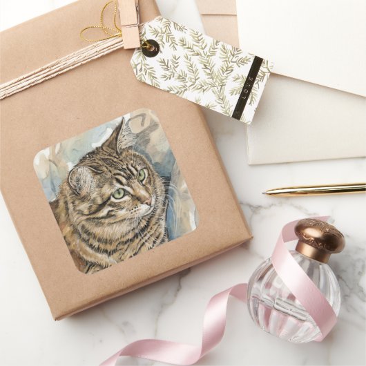 Nari- Een studie van mijn kat Vierkante Sticker (Geschenken)