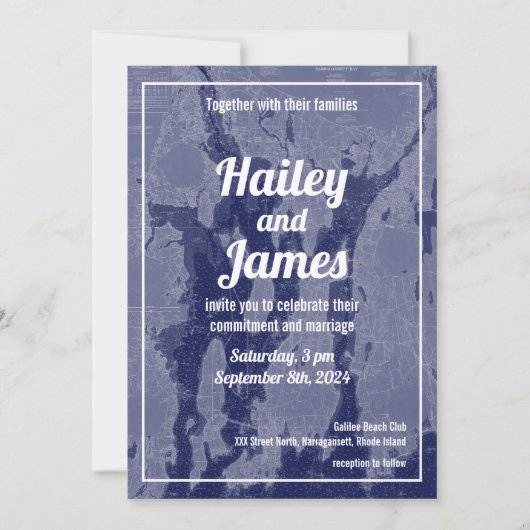 Narragansett Bay Newport  kaart bruiloft uitnodige (Voorkant)