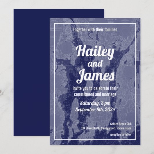 Narragansett Bay Newport  kaart bruiloft uitnodige (Voorkant / Achterkant)