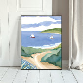 Narragansett Bay | Sailboat Coastal RI Watercolor Poster