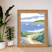 Narragansett Bay | Sailboat Coastal RI Watercolor Poster