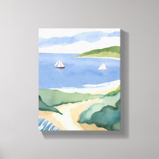 Narragansett Bay | Zeilboot Kust RI Aquarel Canvas Afdruk (Voorkant)