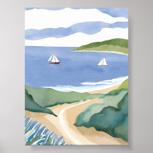 Narragansett Bay | Zeilboot Kust RI Aquarel Poster (Voorkant)