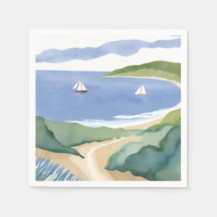 Narragansett Bay Zeilboot Kust RI Aquarel Servet