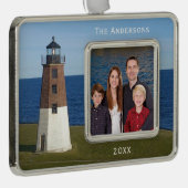 Narragansett Point Judith Lighthouse Verzilverd Omlijst Ornament (Rechts)