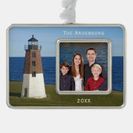 Narragansett Point Judith Lighthouse Verzilverd Omlijst Ornament