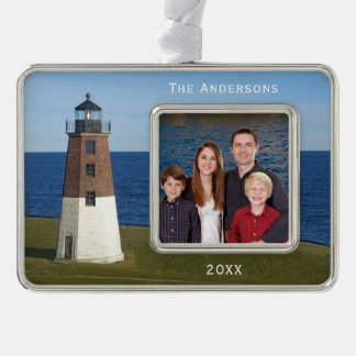 Narragansett Point Judith Lighthouse Verzilverd Omlijst Ornament