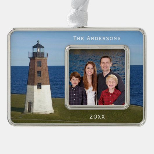 Narragansett Point Judith Lighthouse Verzilverd Omlijst Ornament (Voorkant)