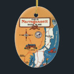 Narragansett Rhode Island-Ornament Keramisch Ornament<br><div class="desc">Een kaart van het  briefkaart van Narragansett Rhode Island hergebruikt op een ornament.</div>