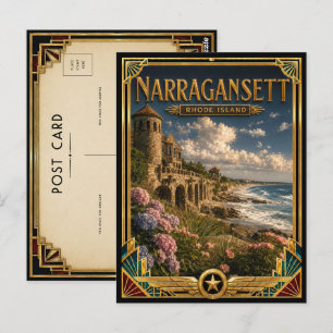 Narragansett Rhode Island Vintage Art Deco Gouden Briefkaart