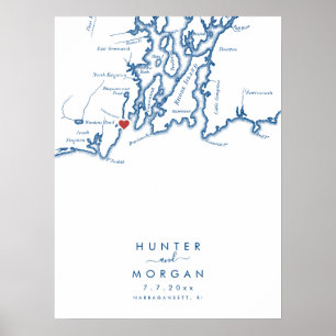 Narragansett RI Bruiloft Modern Gastenboek Poster