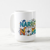 Narrative Nomad – Verhalen Reis Grafisch  Koffiemok (Voorkant links)