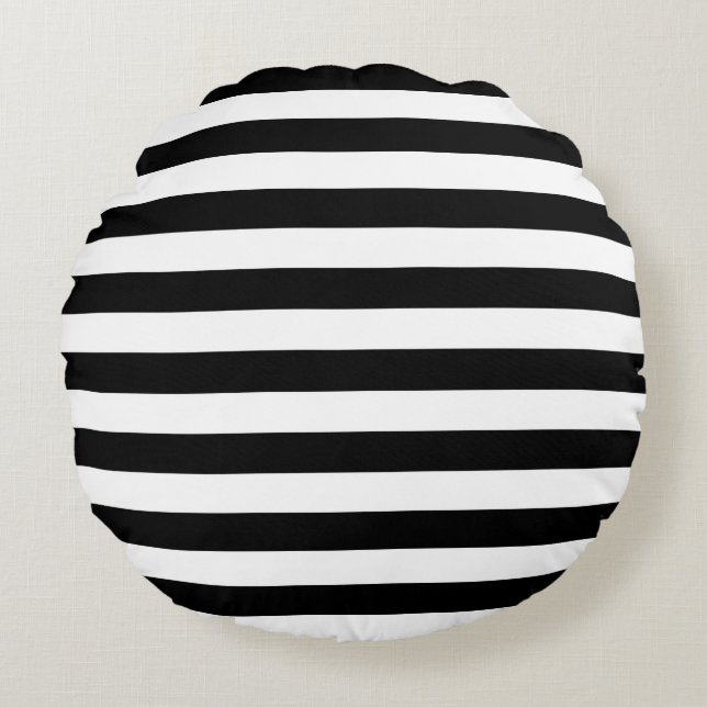 Narrow Black en White Stripes Pattern Rond Kussen (Voorkant)