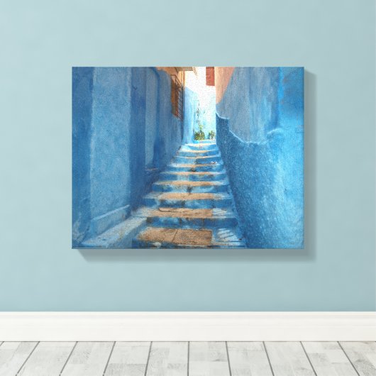 Narrow Blue Stairway in Marokko Canvas Afdruk (Insitu (Houten vloer))
