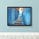 Narrow Blue Stairway in Marokko Canvas Afdruk (Insitu (Houten vloer))
