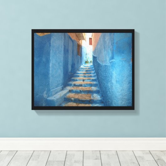 Narrow Blue Stairway in Marokko Canvas Afdruk (Insitu (Houten vloer))