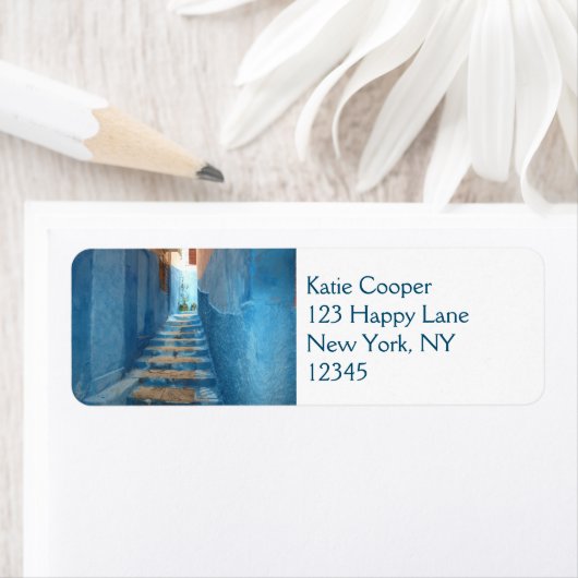 Narrow Blue Stairway in Marokko Etiket (Insitu)