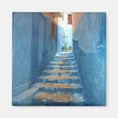 Narrow Blue Stairway in Marokko Magneet (Voorkant)