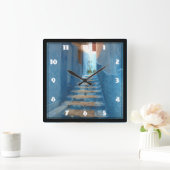 Narrow Blue Stairway in Marokko Vierkante Klok (Huis)