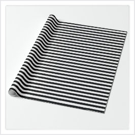 Narrow Deepest Black and White Striped Pattern Cadeaupapier