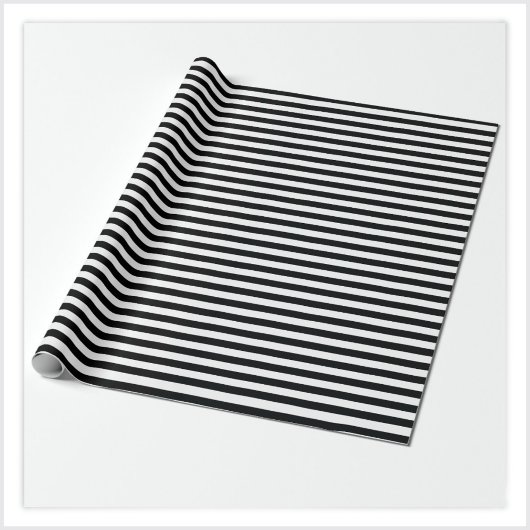 Narrow Deepest Black and White Striped Pattern Cadeaupapier