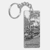 Narrow Gage Steam Train Black en White Sleutelhanger (Voorkant Links)
