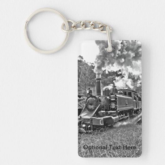 Narrow Gage Steam Train Black en White Sleutelhanger (Voorkant)