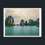 Narrow Passage through the Rocks  Briefkaart<br><div class="desc">A photo of two tour boats going through a channel on the glistening emerald waters between the massive limestone rock formations of Ha Long Bay in Vietnam. Ha Long bay is a UNESCO World Heritage Site known worldwide for its natural beauty.</div>