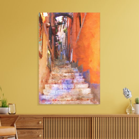 Narrow Steps Taormina Sicily Italy Street Painting Canvas Afdruk (Insitu (Woonkamer))