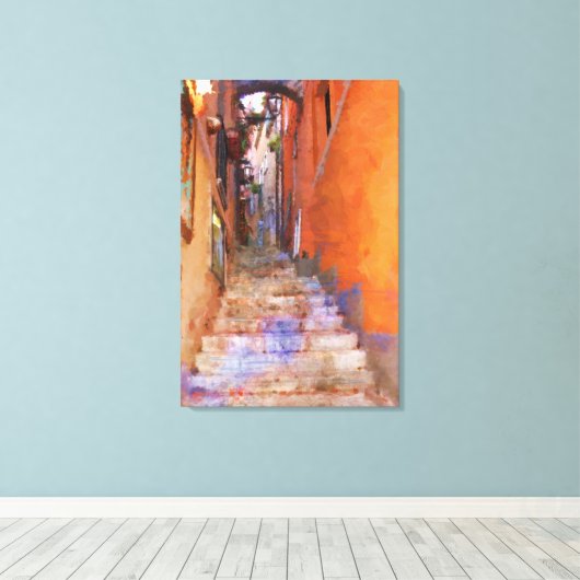 Narrow Steps Taormina Sicily Italy Street Painting Canvas Afdruk (Insitu (Houten vloer))
