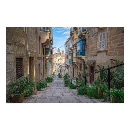 Narrow street in Malta Foto Afdruk (Voorkant)