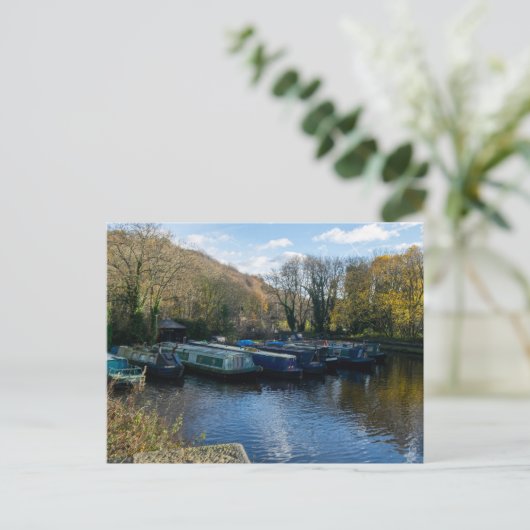 Narrowboats Moored at Salterhebble Basin Briefkaart (Staand voorkant)