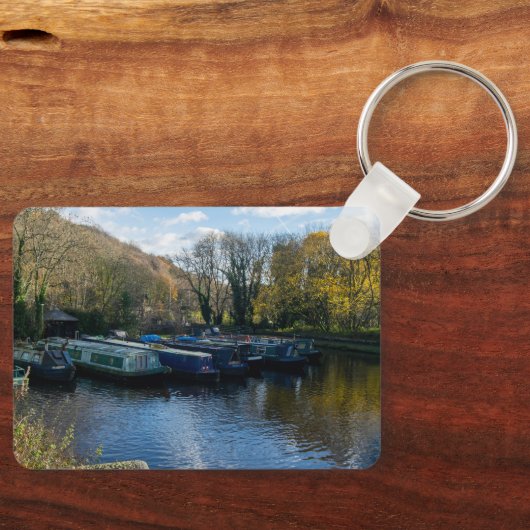 Narrowboats Moored at Salterhebble Basin Sleutelhanger (Voorkant)