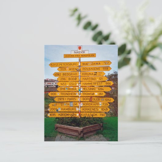Narvik wegwijzer briefkaart (Staand voorkant)
