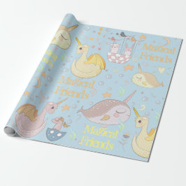 Narwal, Draak Pastel Babyblauw Persoonlijk Cadeaupapier