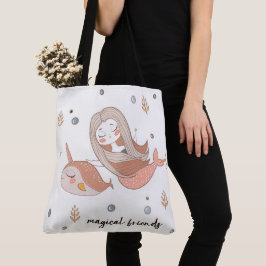 Narwal en Zeemeermin Magische Vrienden Tote Bag