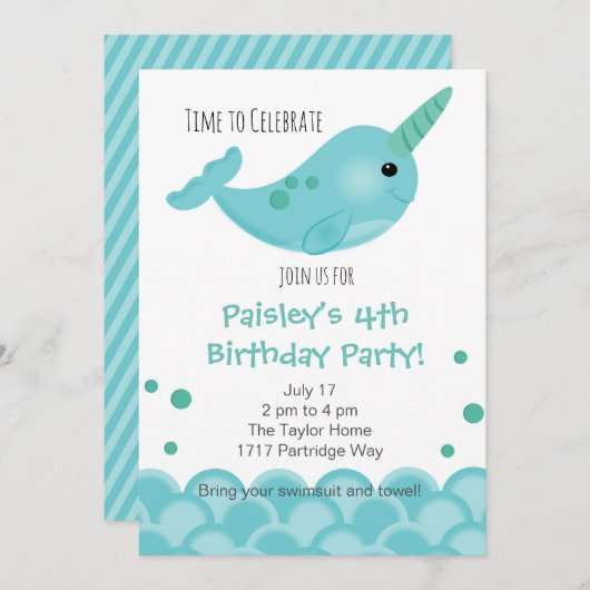 Narwal Feest Uitnodiging (Voorkant / Achterkant)