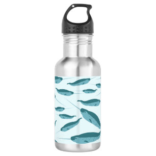 Narwal in Blauw Oceaan Patroon Waterfles